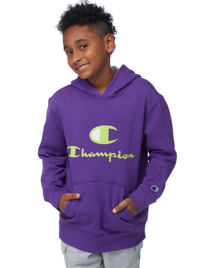 Champion Fleece C + Script Logos Hoodie Jongens - Paars - Belgie 3785CKAST